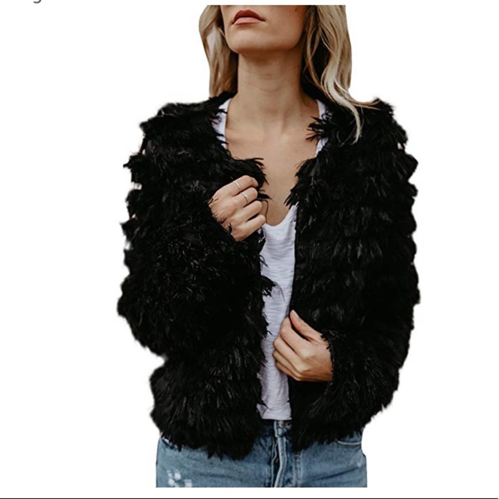 Open front faux fur vintage jacket